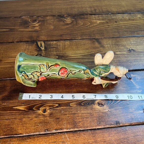 Woman with Wings Playing Mandolin Fairy Angel Ceramic green Figurine - Picture 8 of 10